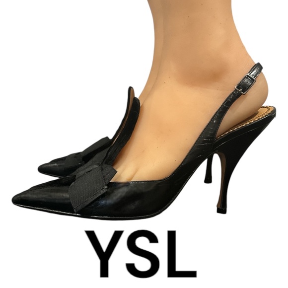 Authentic YSL Yves Saint Laurent luxury designer signature vintage bow heels 10 - Picture 3 of 16